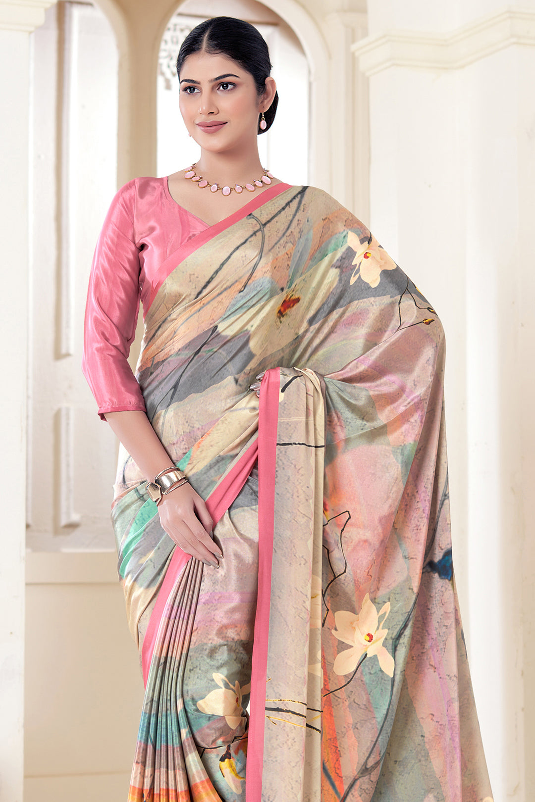 Multicolor Crepe Soft Silk Saree | Digital Print Designer Party Wear