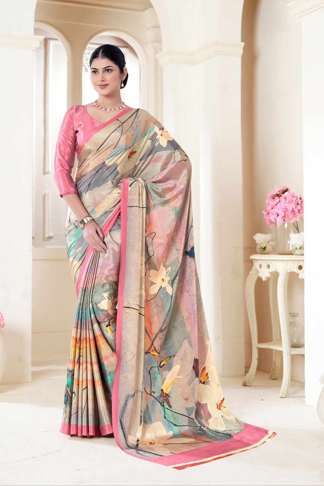 Multicolor Crepe Soft Silk Saree | Digital Print Designer Party Wear