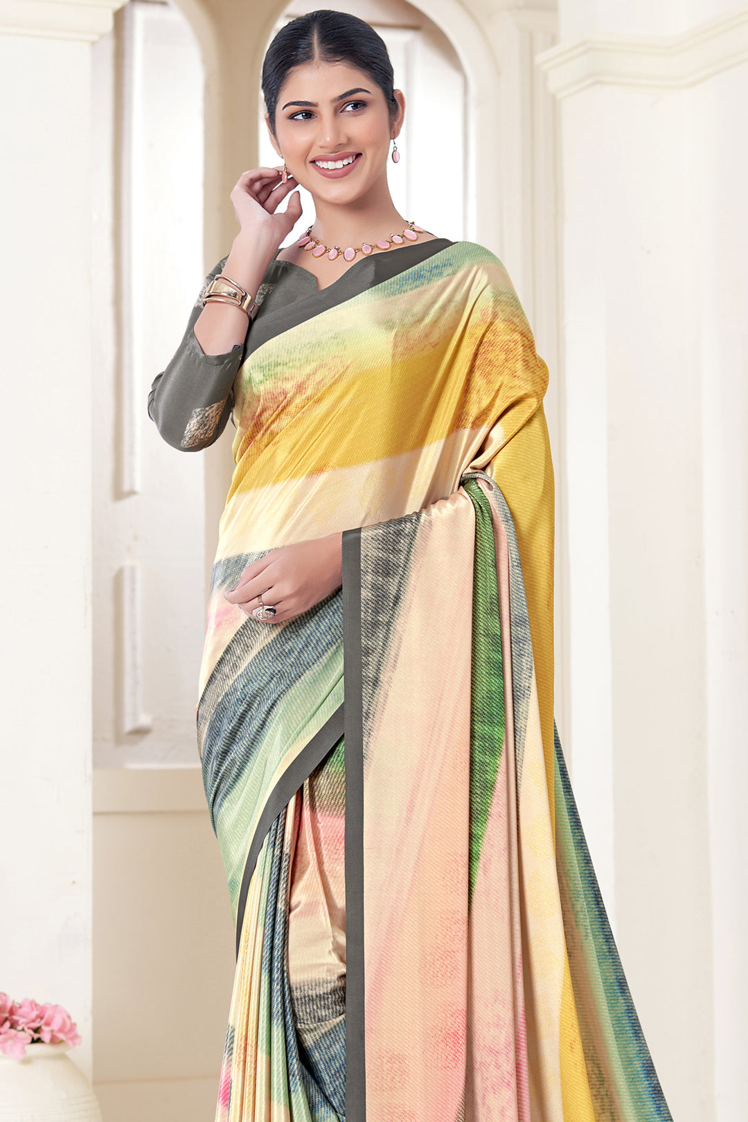 Designer Multicolor Crepe Soft Silk Saree | Digital Print Party Style