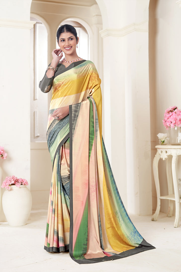 Designer Multicolor Crepe Soft Silk Saree | Digital Print Party Style