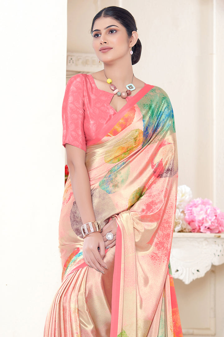 Multicolor Crepe Soft Silk Saree | Designer Digital Printed Party Wear