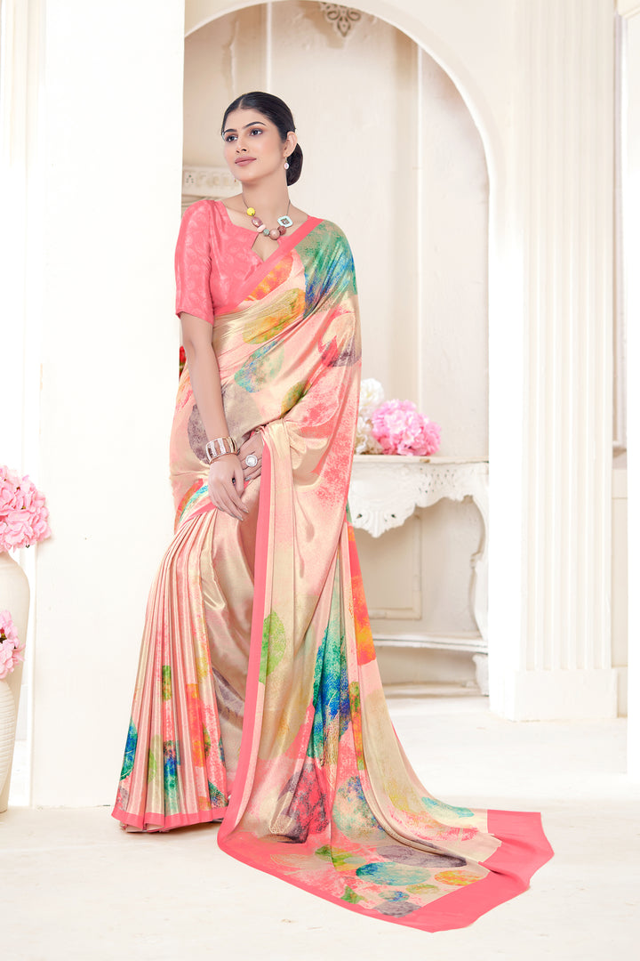 Multicolor Crepe Soft Silk Saree | Designer Digital Printed Party Wear