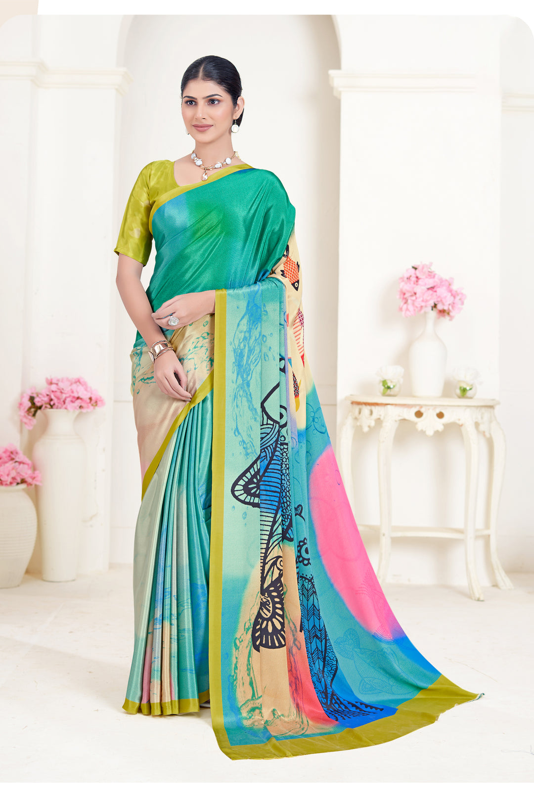 Designer Teal Blue Crepe Soft Silk Saree | Beautiful Digital Printed Look