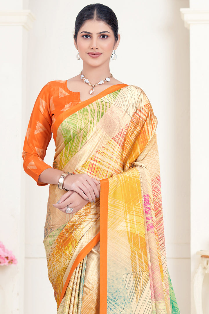 Multicolor Crepe Soft Silk Saree | Designer Digital Print Party Wear