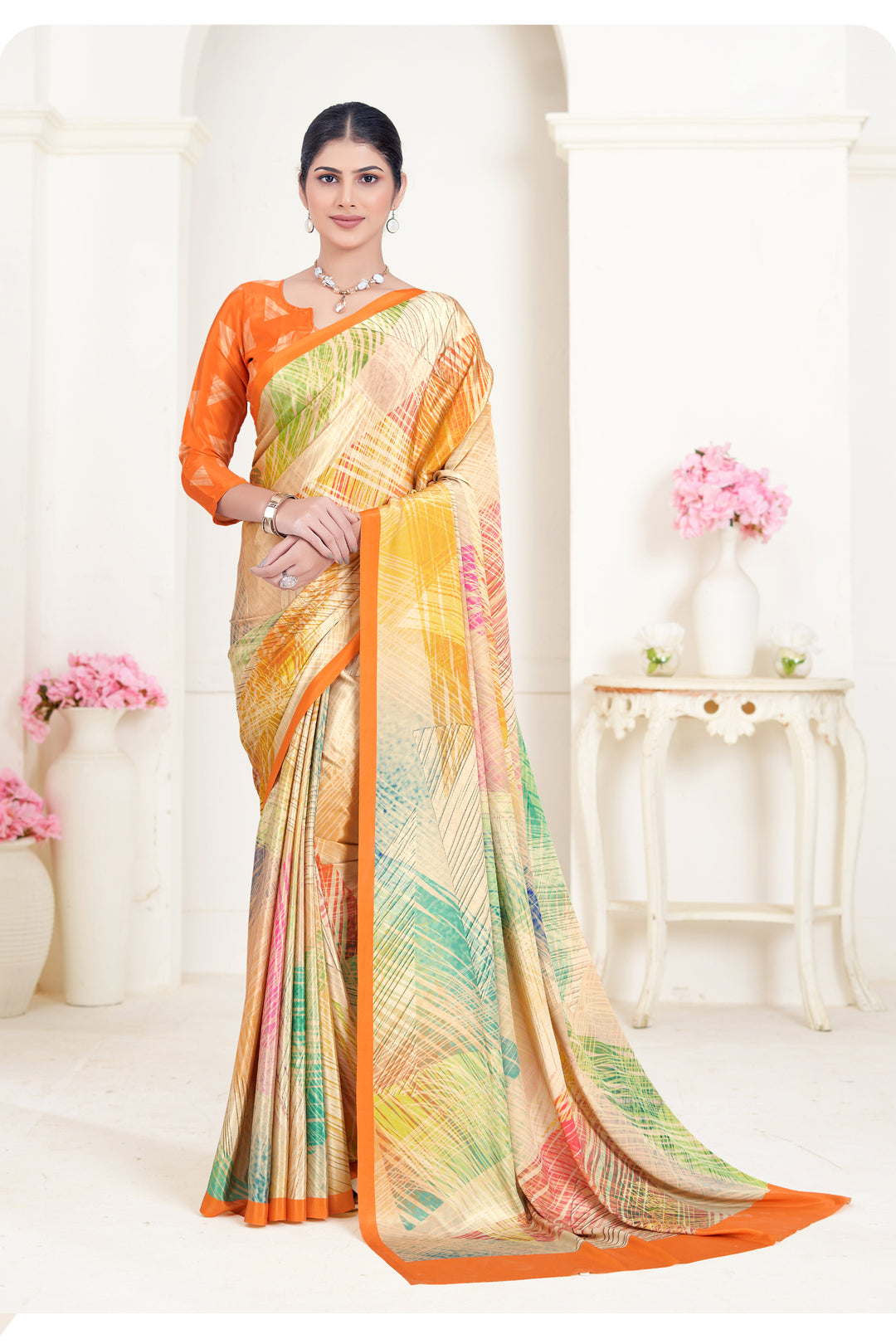 Multicolor Crepe Soft Silk Saree | Designer Digital Print Party Wear