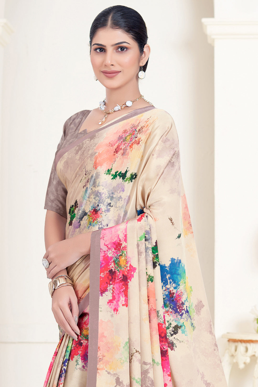 Designer Multicolor Crepe Soft Silk Saree | Party Wear with Digital Print