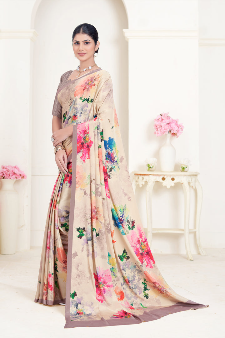 Designer Multicolor Crepe Soft Silk Saree | Party Wear with Digital Print