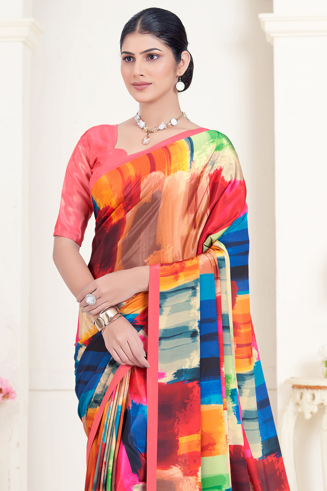 Multicolor Crepe Soft Silk Saree | Elegant Designer Digital Print