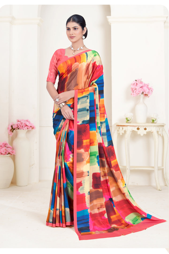 Multicolor Crepe Soft Silk Saree | Elegant Designer Digital Print