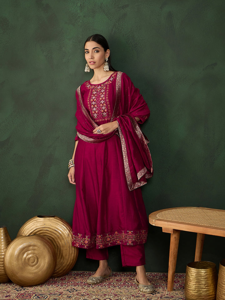 Elegant Vichitra Silk Salwar Kameez with Intricate Embroidery | Festive Wear