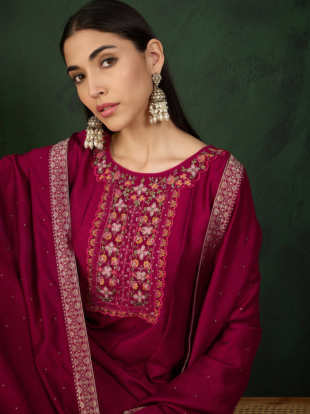 Elegant Vichitra Silk Salwar Kameez with Intricate Embroidery | Festive Wear