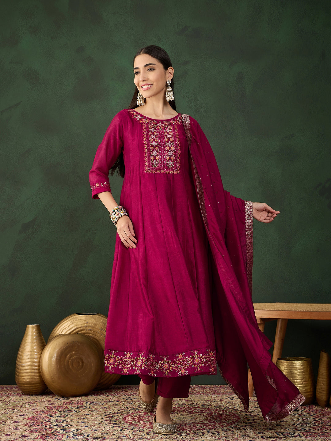 Elegant Vichitra Silk Salwar Kameez with Intricate Embroidery | Festive Wear