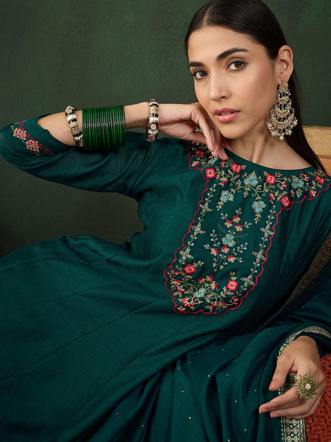 Elegant Vichitra Silk Salwar Kameez with Intricate Embroidery | Festive Wear