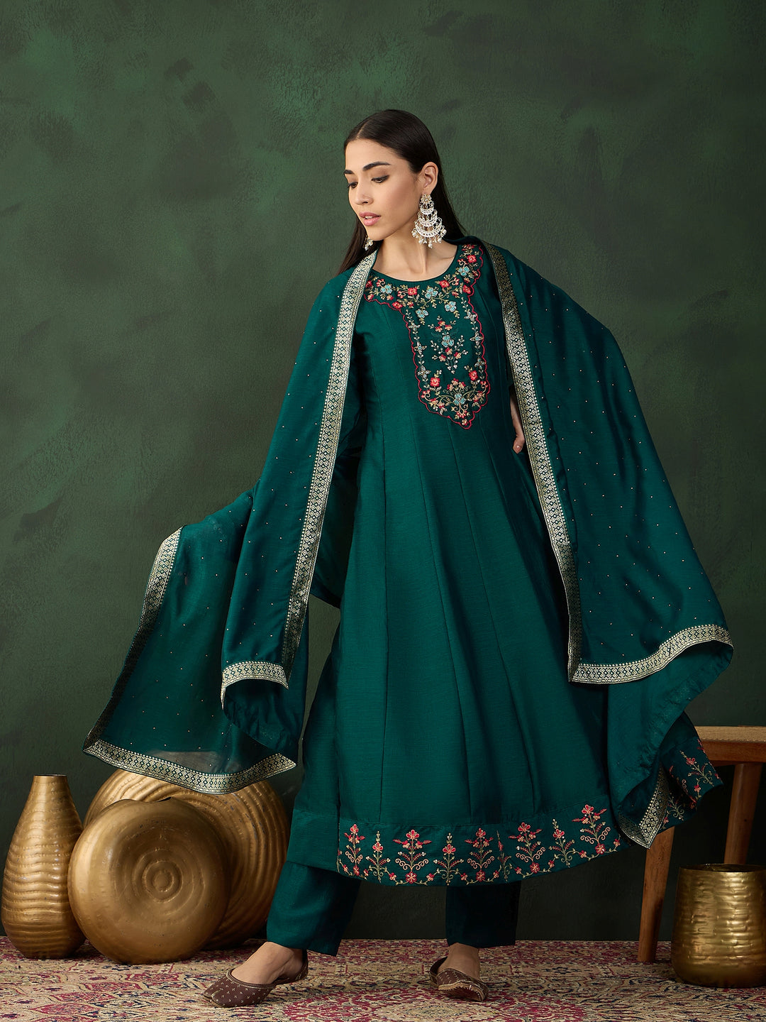 Elegant Vichitra Silk Salwar Kameez with Intricate Embroidery | Festive Wear