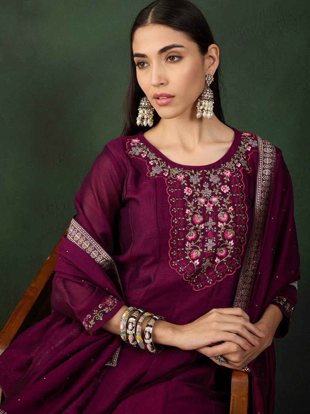 Elegant Vichitra Silk Salwar Kameez with Intricate Embroidery | Festive Wear