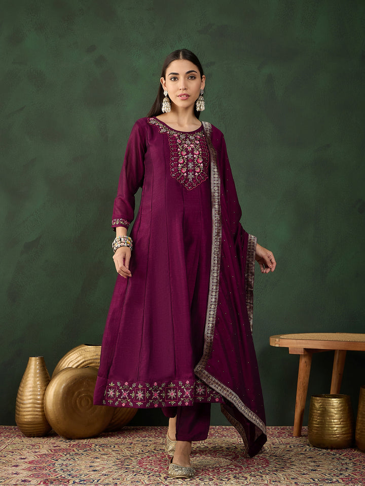 Elegant Vichitra Silk Salwar Kameez with Intricate Embroidery | Festive Wear