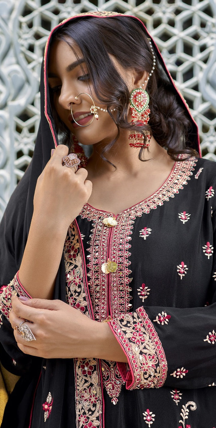 Elegant Chinon Salwar Kameez with Intricate Embroidery | Festive Wear