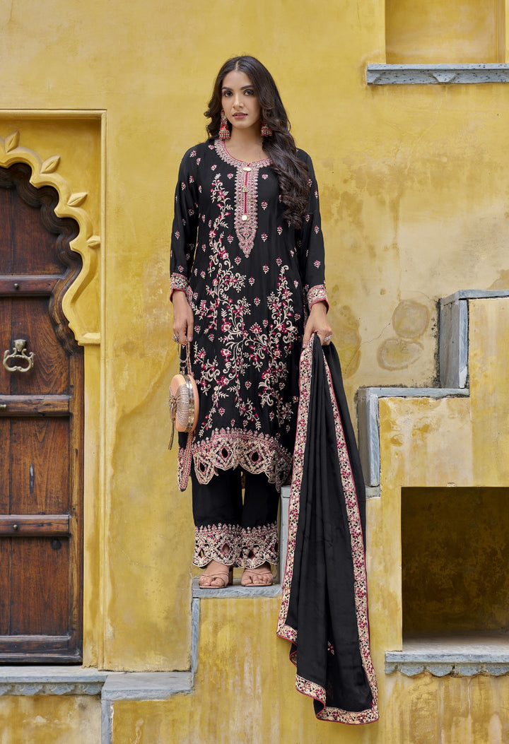 Elegant Chinon Salwar Kameez with Intricate Embroidery | Festive Wear