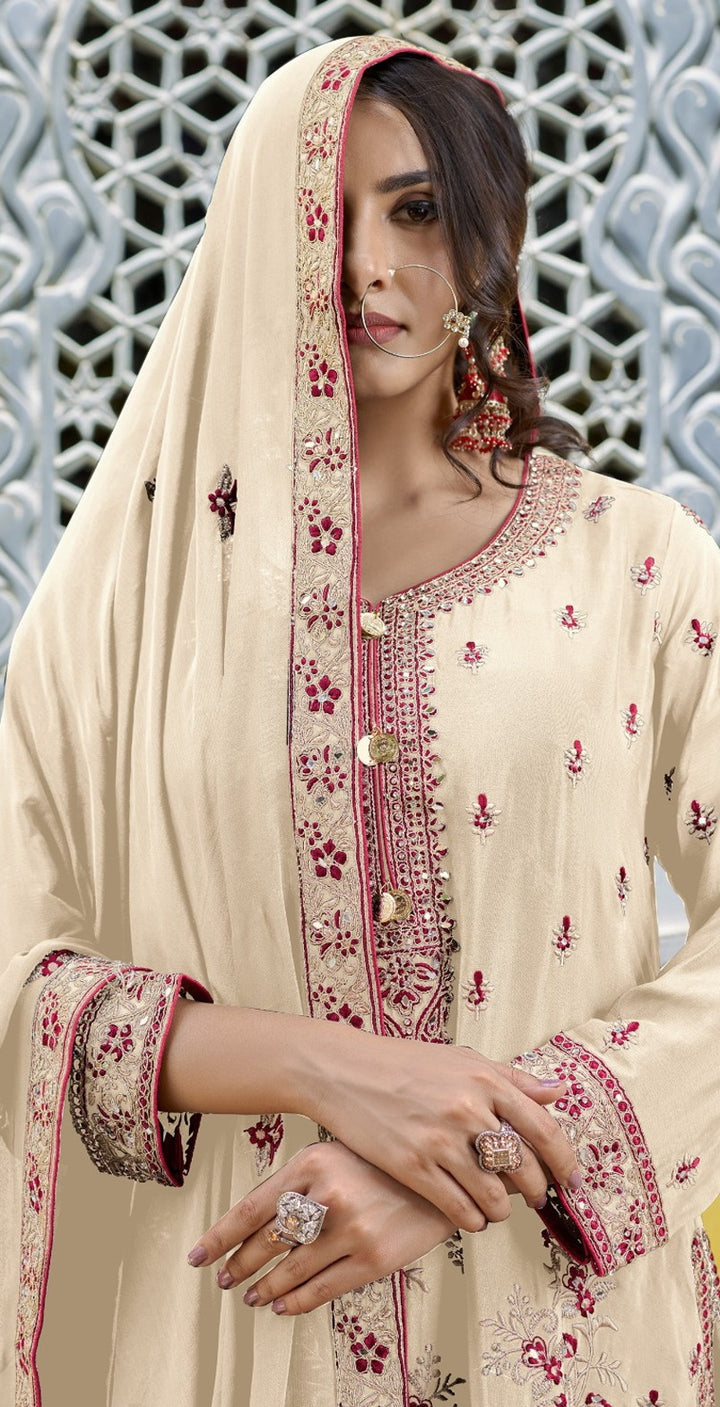 Elegant Chinon Salwar Kameez with Intricate Embroidery | Festive Wear