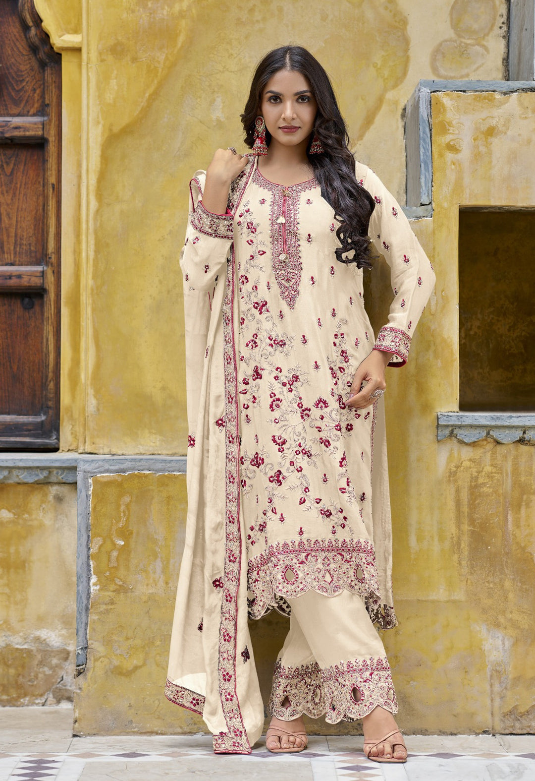 Elegant Chinon Salwar Kameez with Intricate Embroidery | Festive Wear