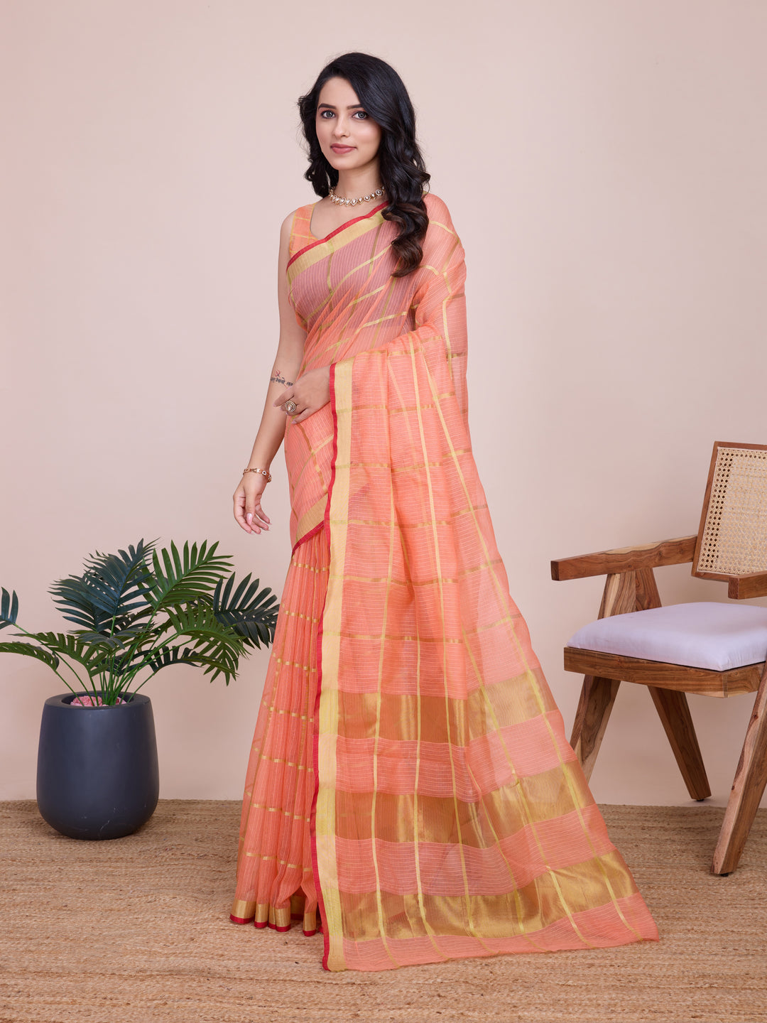 Stylish Kota Doriya Checked Saree with Blouse | Ideal Pick for Weddings and Parties