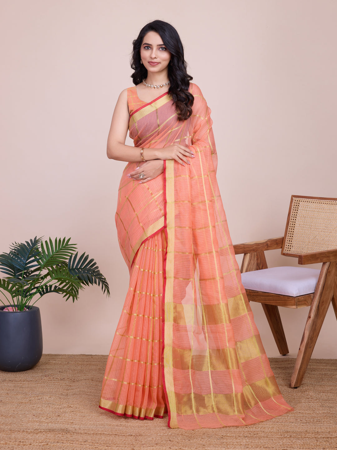 Stylish Kota Doriya Checked Saree with Blouse | Ideal Pick for Weddings and Parties