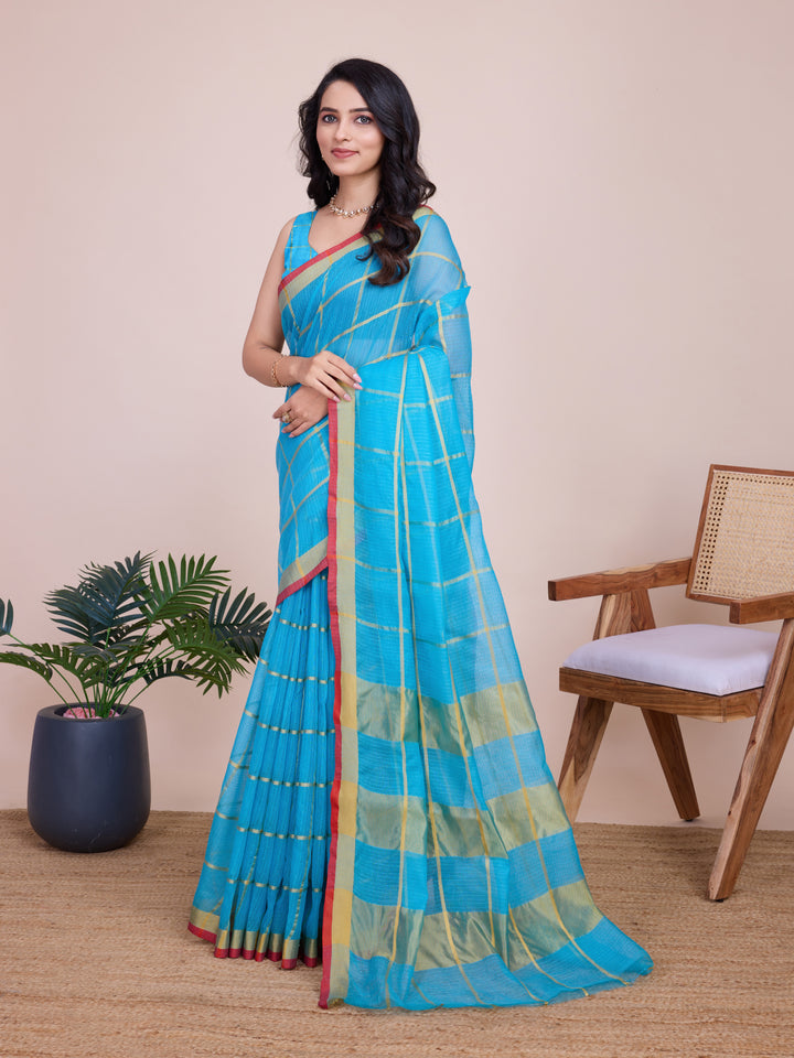 Stylish Kota Doriya Checked Saree with Blouse | Ideal Pick for Weddings and Parties