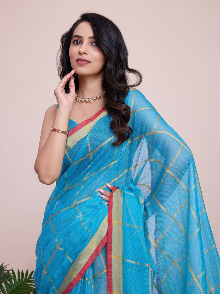 Stylish Kota Doriya Checked Saree with Blouse | Ideal Pick for Weddings and Parties