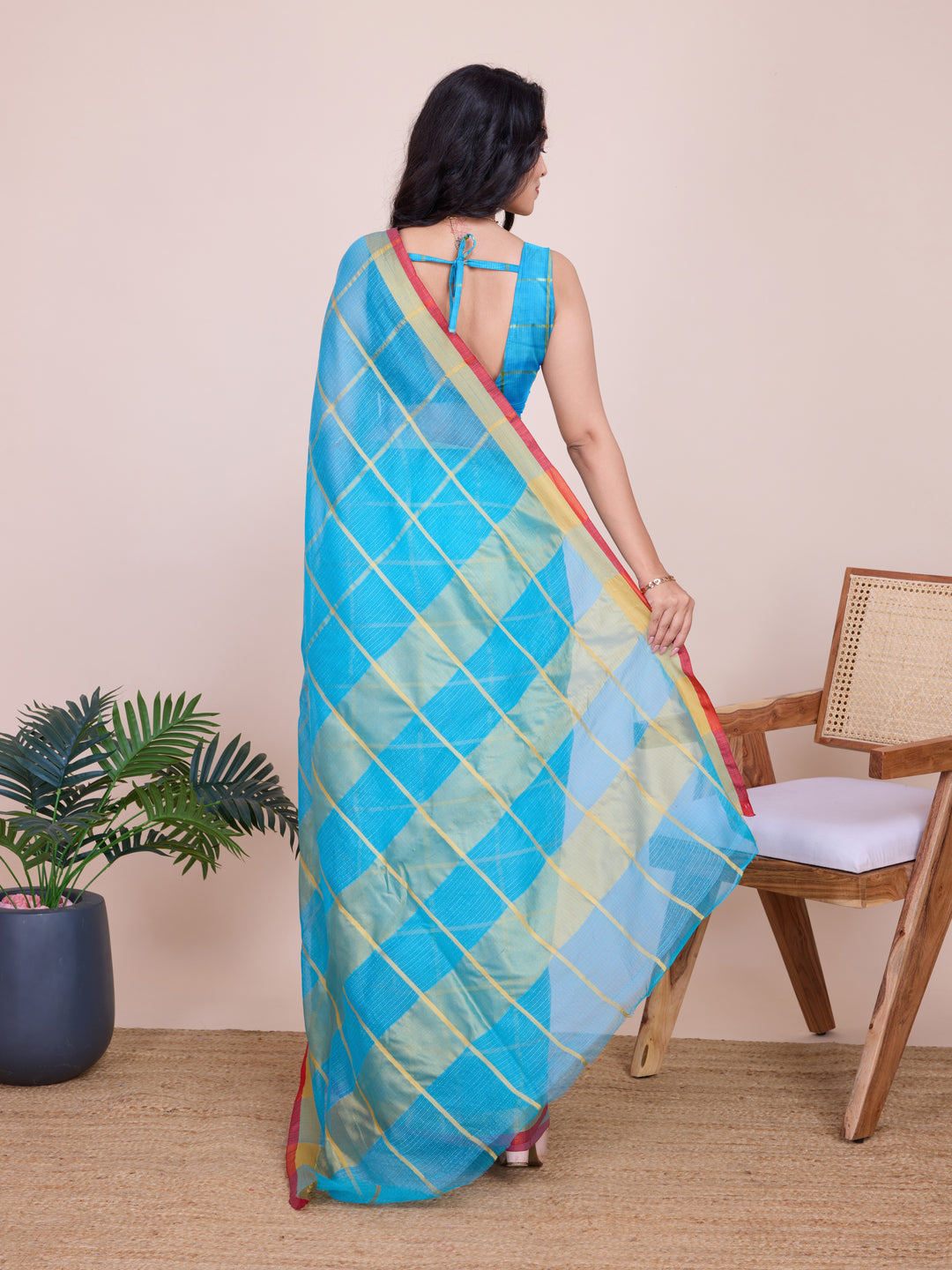 Stylish Kota Doriya Checked Saree with Blouse | Ideal Pick for Weddings and Parties