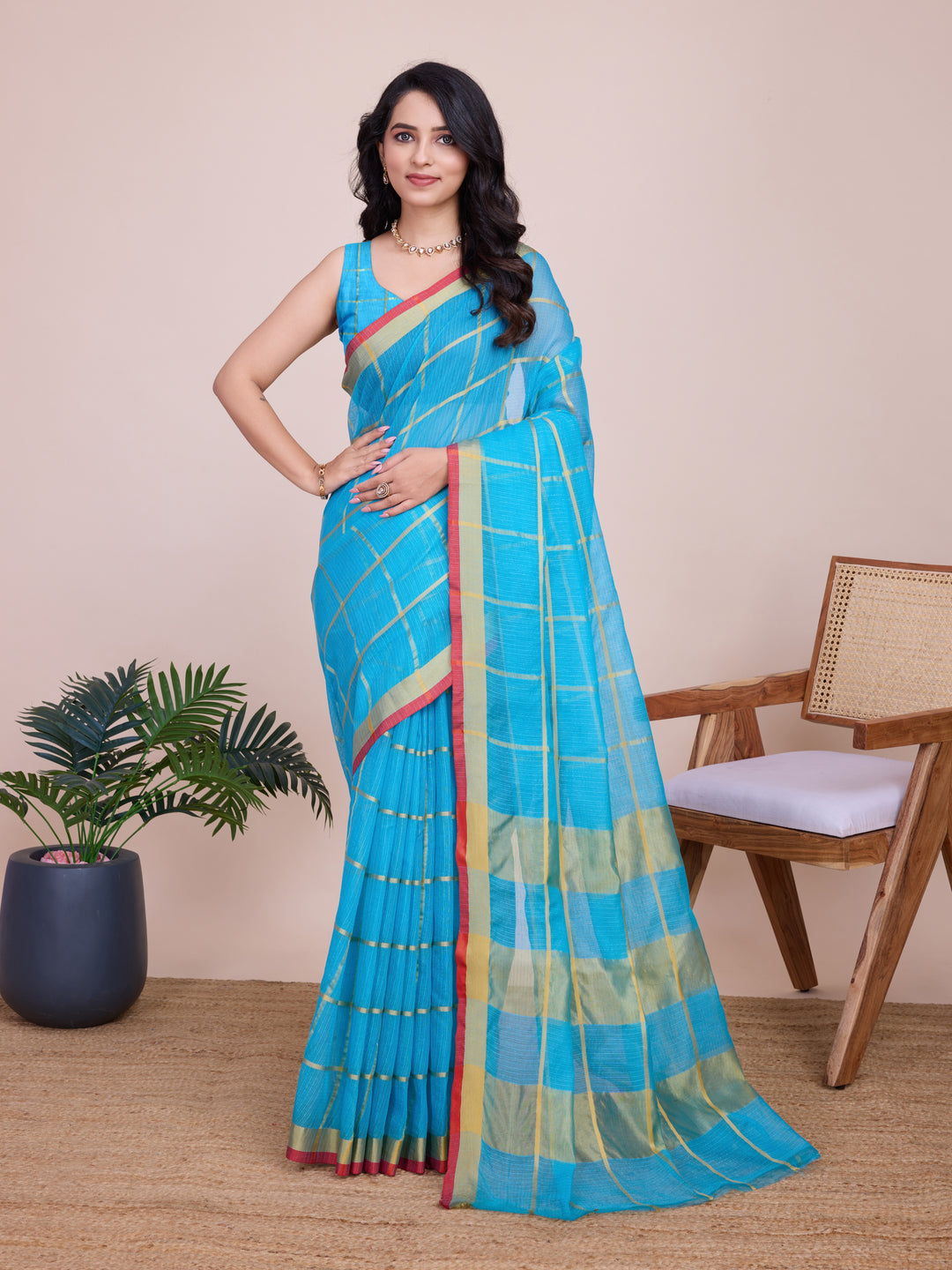 Stylish Kota Doriya Checked Saree with Blouse | Ideal Pick for Weddings and Parties