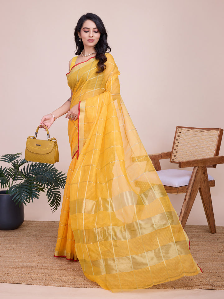 Stylish Kota Doriya Checked Saree with Blouse | Ideal Pick for Weddings and Parties