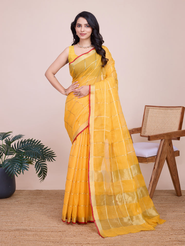 Stylish Kota Doriya Checked Saree with Blouse | Ideal Pick for Weddings and Parties