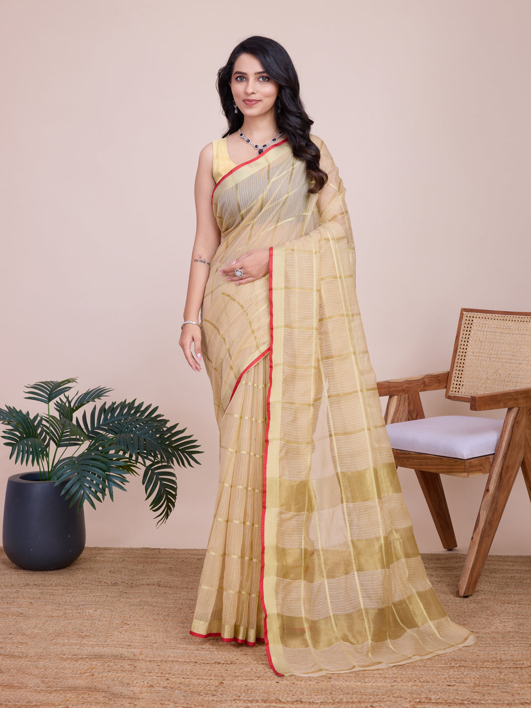 Stylish Kota Doriya Checked Saree with Blouse | Ideal Pick for Weddings and Parties