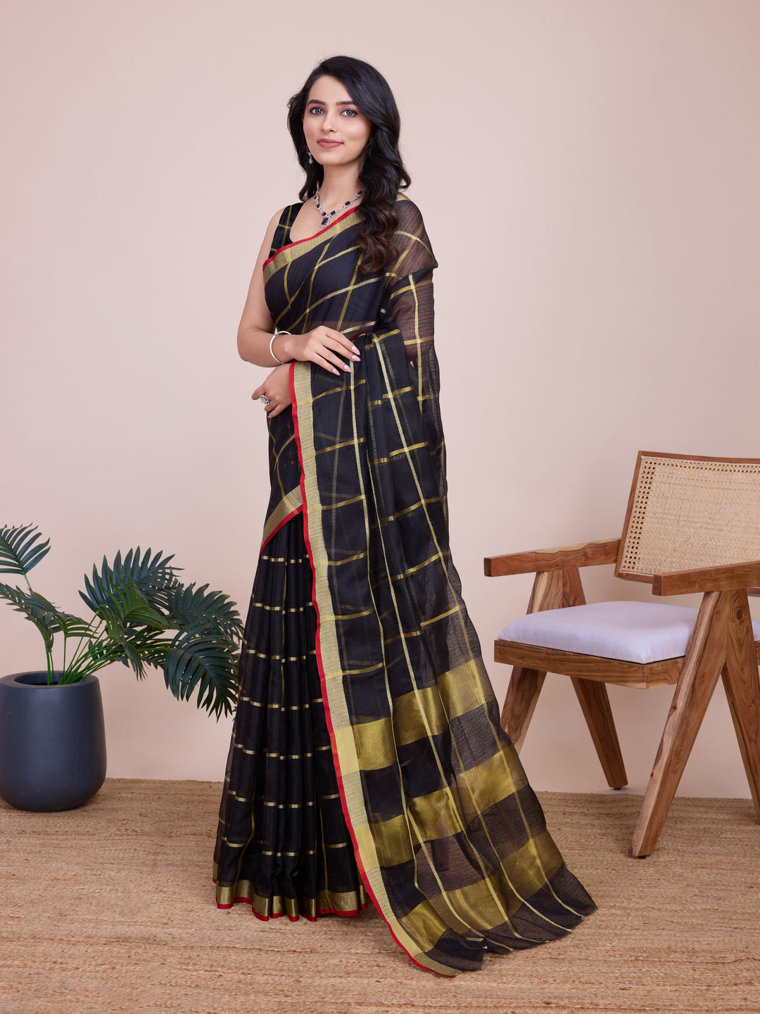 Stylish Kota Doriya Checked Saree with Blouse | Ideal Pick for Weddings and Parties