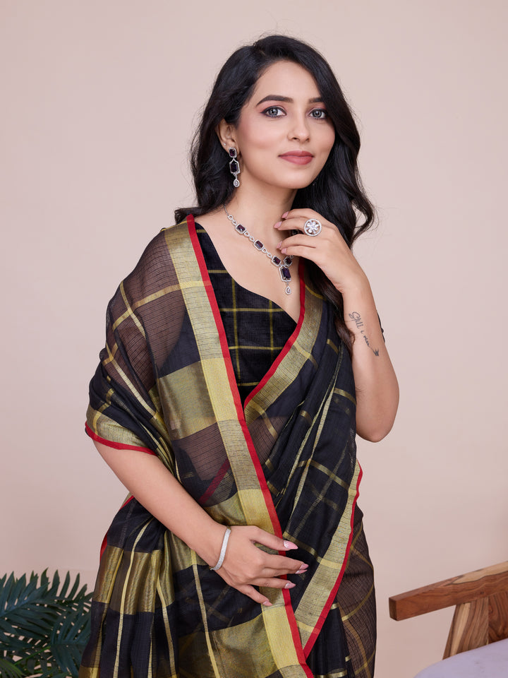 Stylish Kota Doriya Checked Saree with Blouse | Ideal Pick for Weddings and Parties