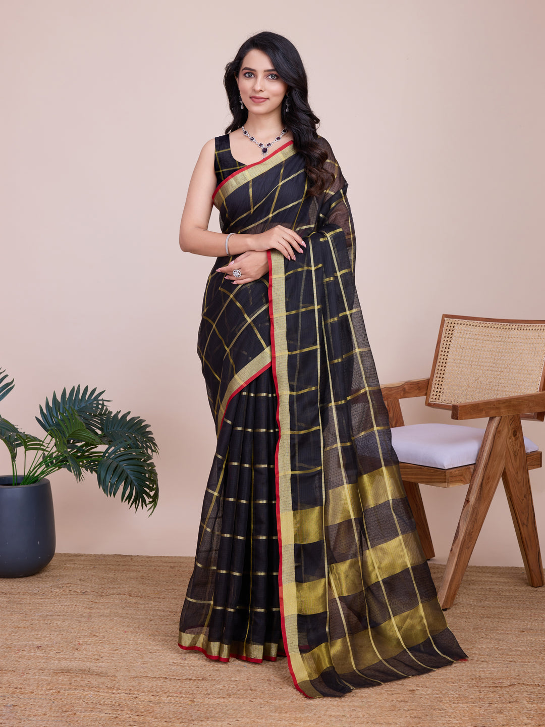 Stylish Kota Doriya Checked Saree with Blouse | Ideal Pick for Weddings and Parties