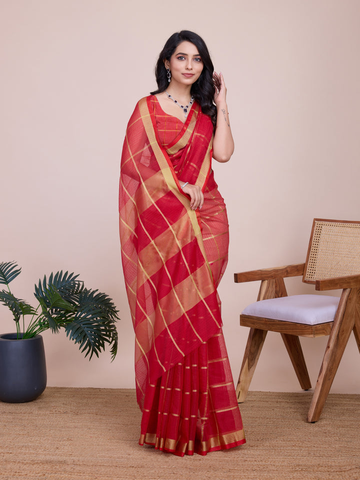 Stylish Kota Doriya Checked Saree with Blouse | Ideal Pick for Weddings and Parties