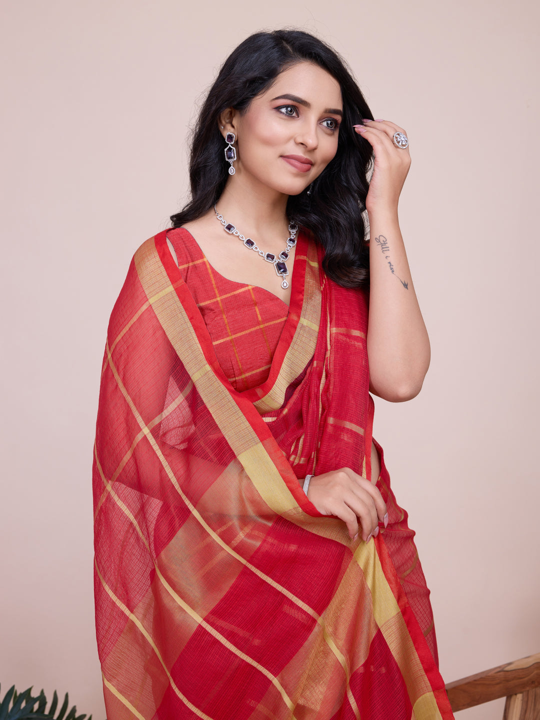 Stylish Kota Doriya Checked Saree with Blouse | Ideal Pick for Weddings and Parties