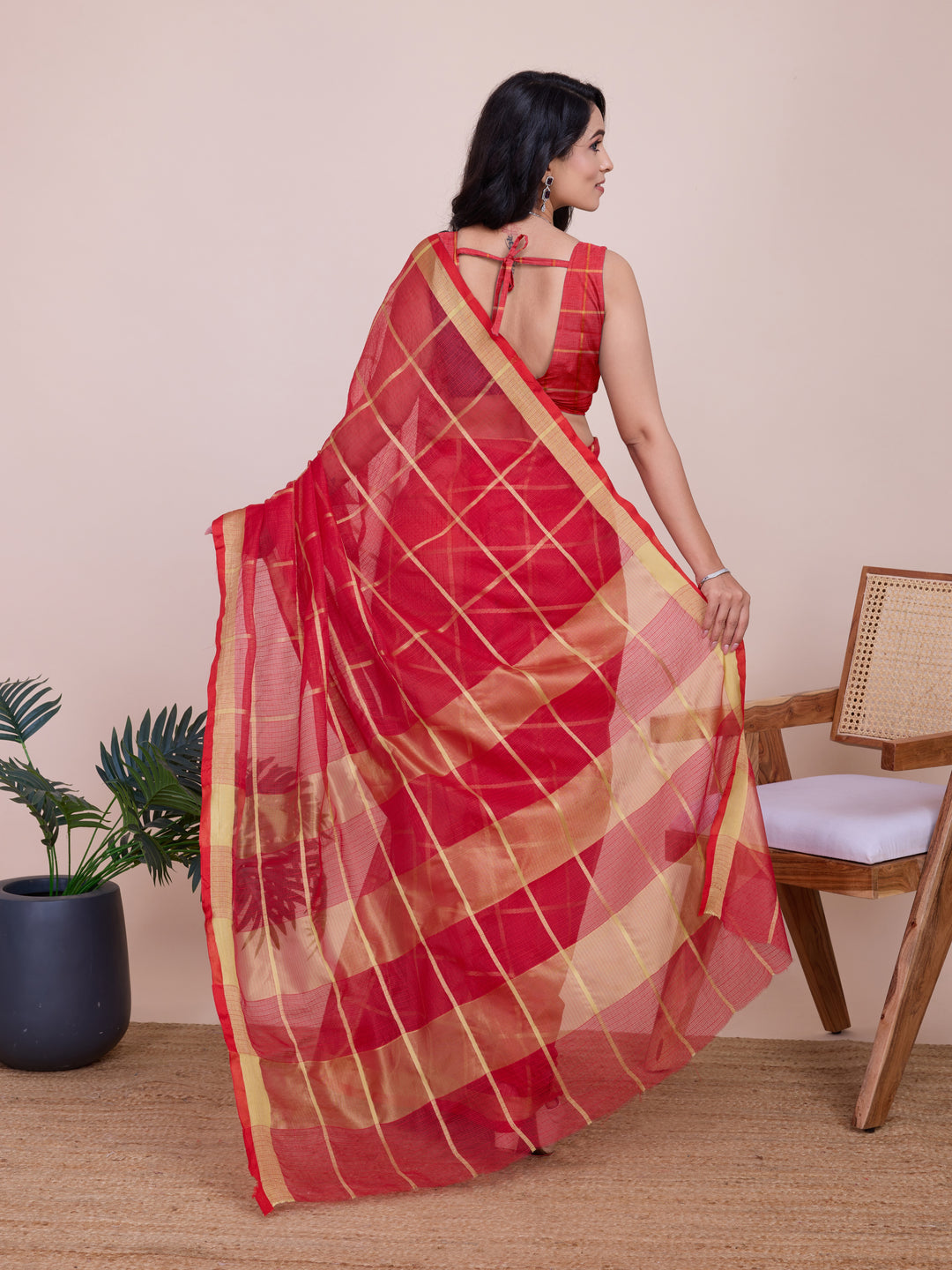 Stylish Kota Doriya Checked Saree with Blouse | Ideal Pick for Weddings and Parties