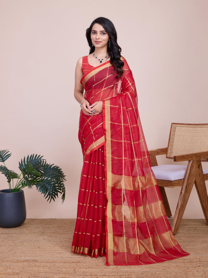 Stylish Kota Doriya Checked Saree with Blouse | Ideal Pick for Weddings and Parties