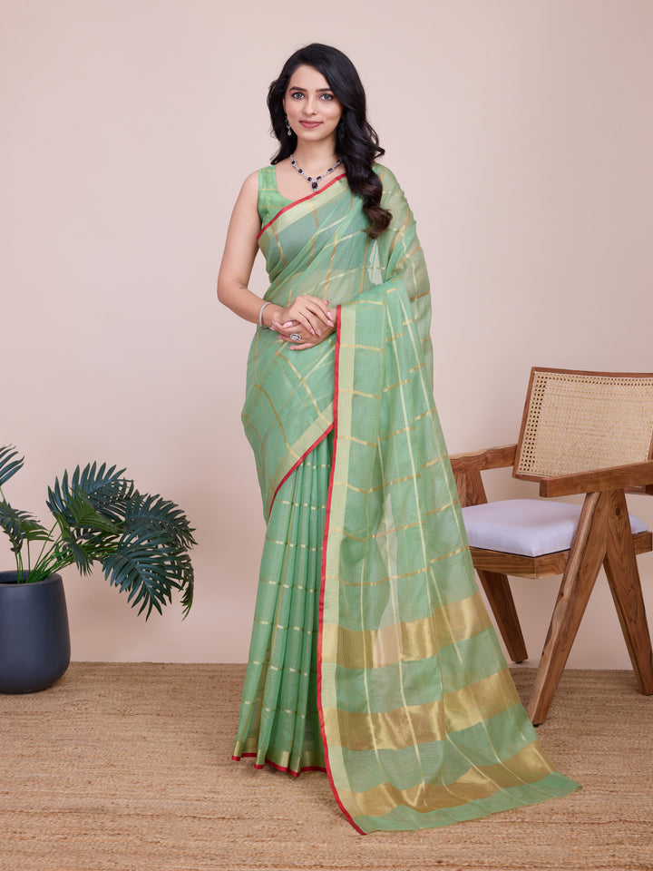 Stylish Kota Doriya Checked Saree with Blouse | Ideal Pick for Weddings and Parties