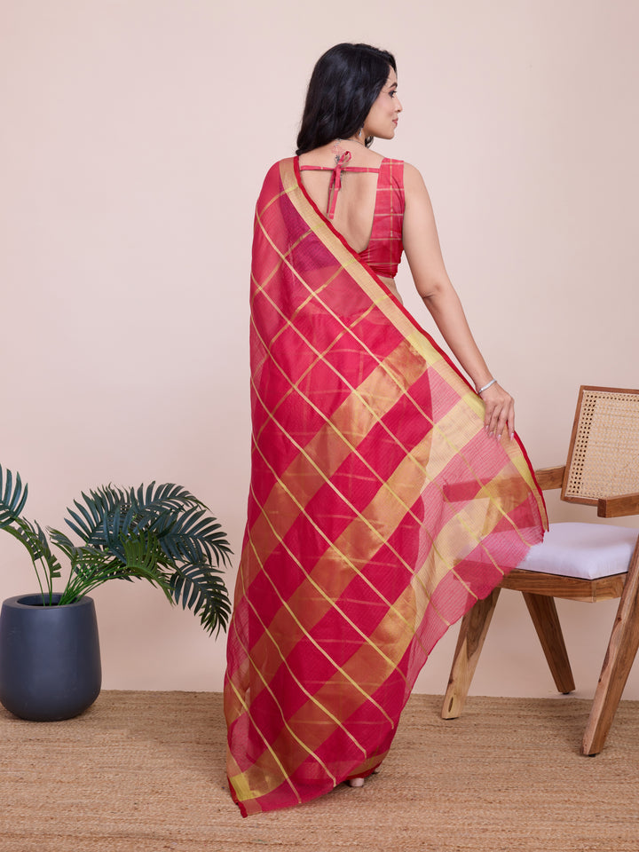 Stylish Kota Doriya Checked Saree with Blouse | Ideal Pick for Weddings and Parties