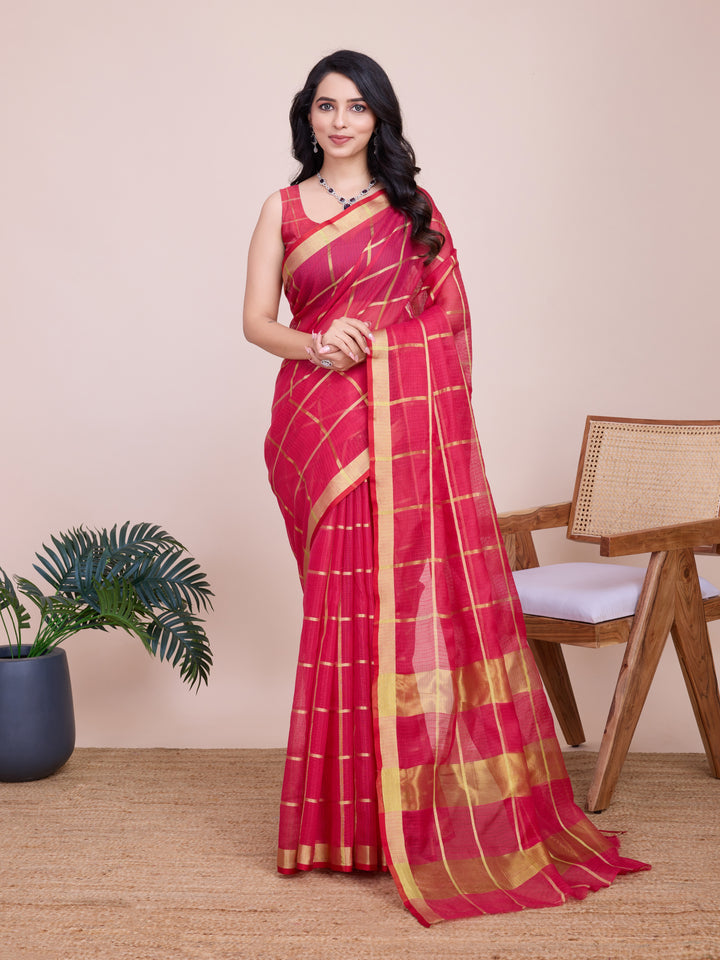 Stylish Kota Doriya Checked Saree with Blouse | Ideal Pick for Weddings and Parties