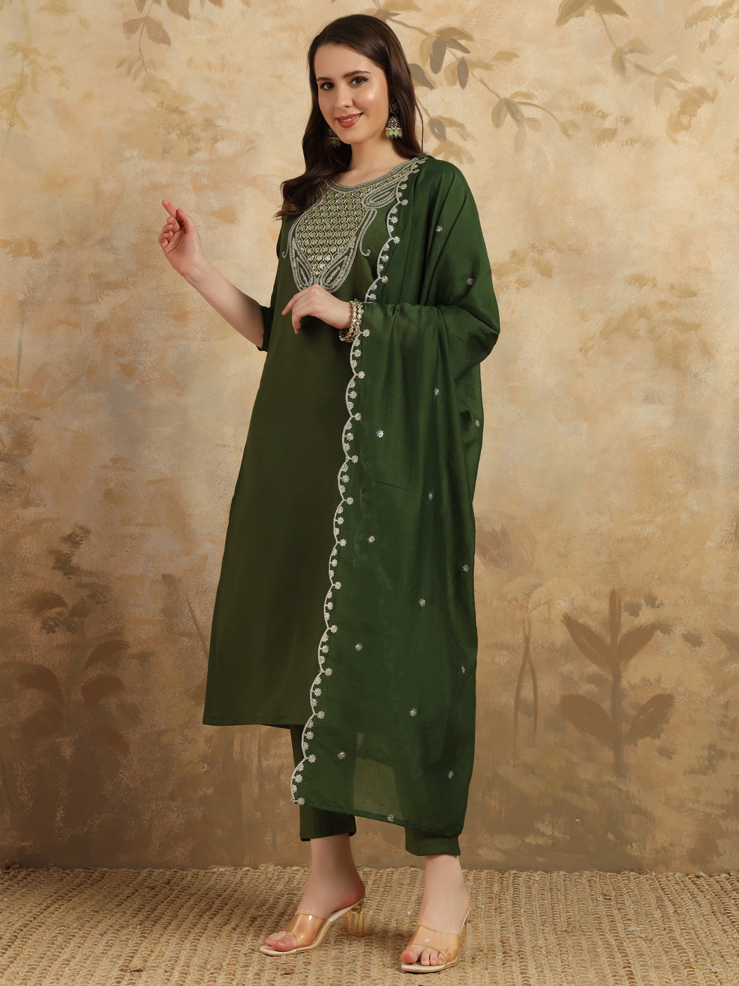 Elegant Chanderi Salwar Kameez with Intricate Embroidery | Perfect for Festive Celebrations and Traditional Occasions