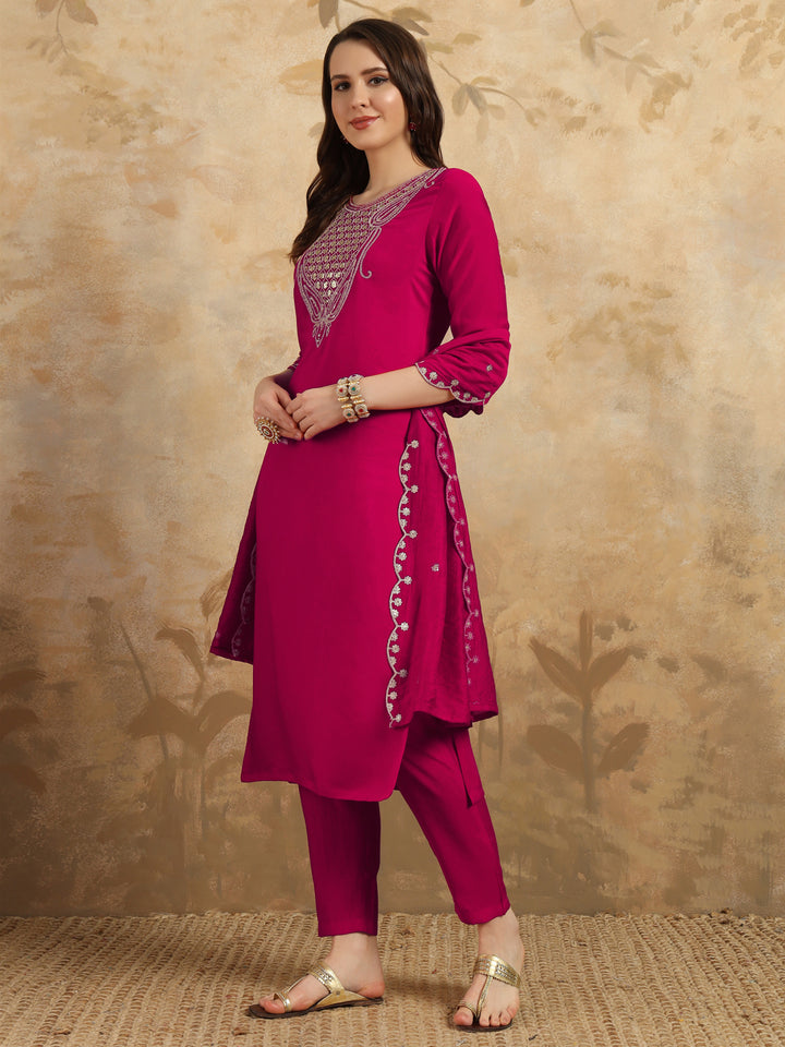 Elegant Chanderi Salwar Kameez with Intricate Embroidery | Perfect for Festive Celebrations and Traditional Occasions