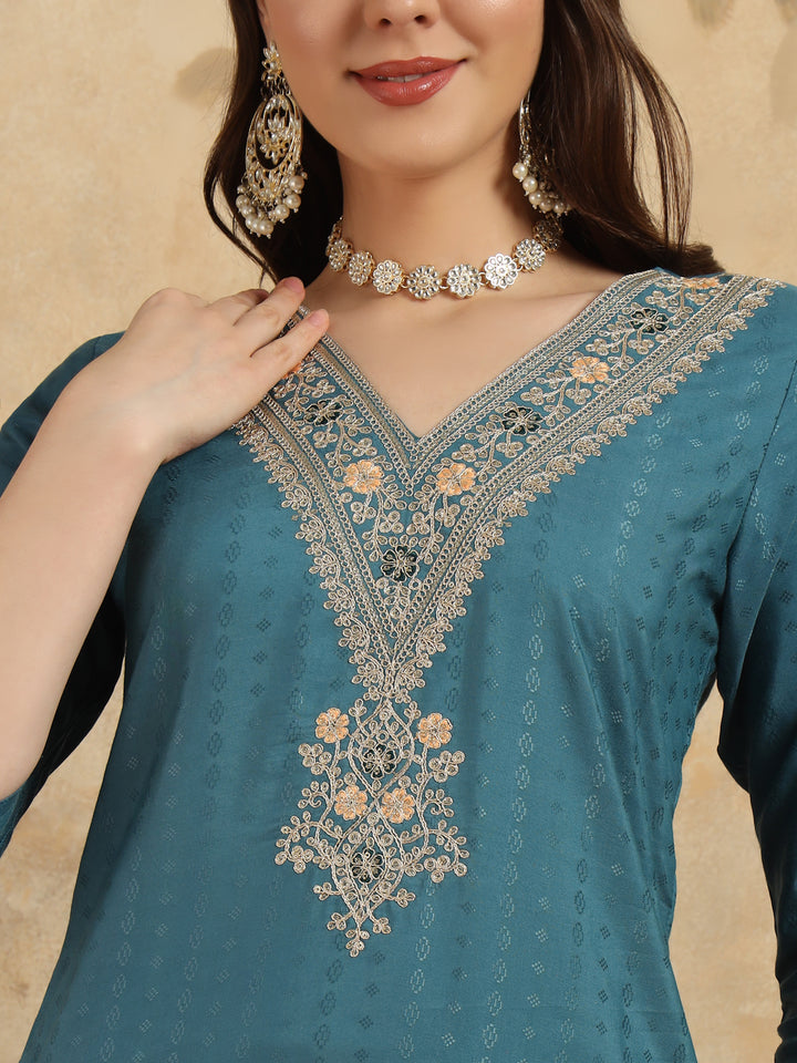 Elegant Sea Green Viscose Rayon Salwar Kameez with Intricate Embroidery | Perfect Ethnic Wear