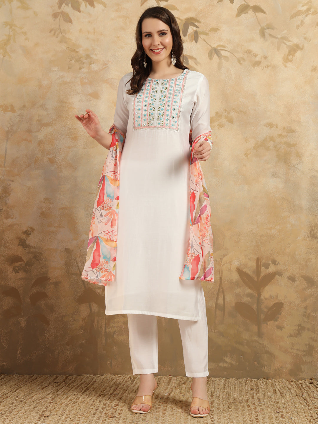 Elegant Chanderi Salwar Kameez with Intricate Embroidery | Perfect for Festive Celebrations and Traditional Occasions