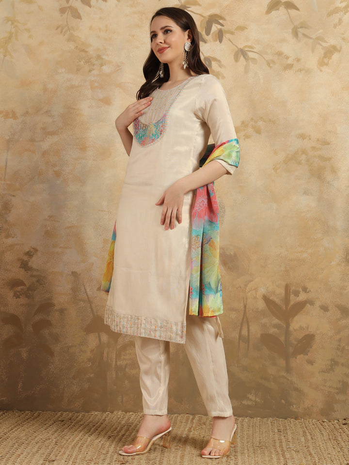 Beige Shimmer Salwar Kameez with Intricate Embroidery | Perfect for Festive and Party Wear