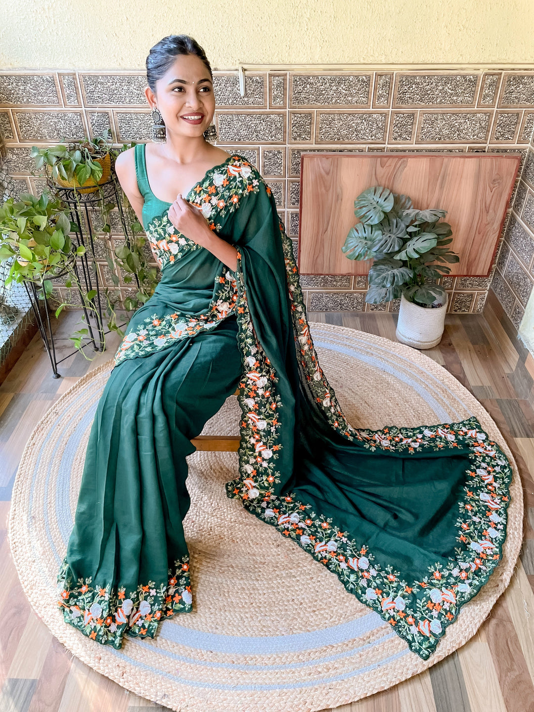 Vichitra Silk Saree | Thread & Sequin Embroidery | Cut Work for Weddings