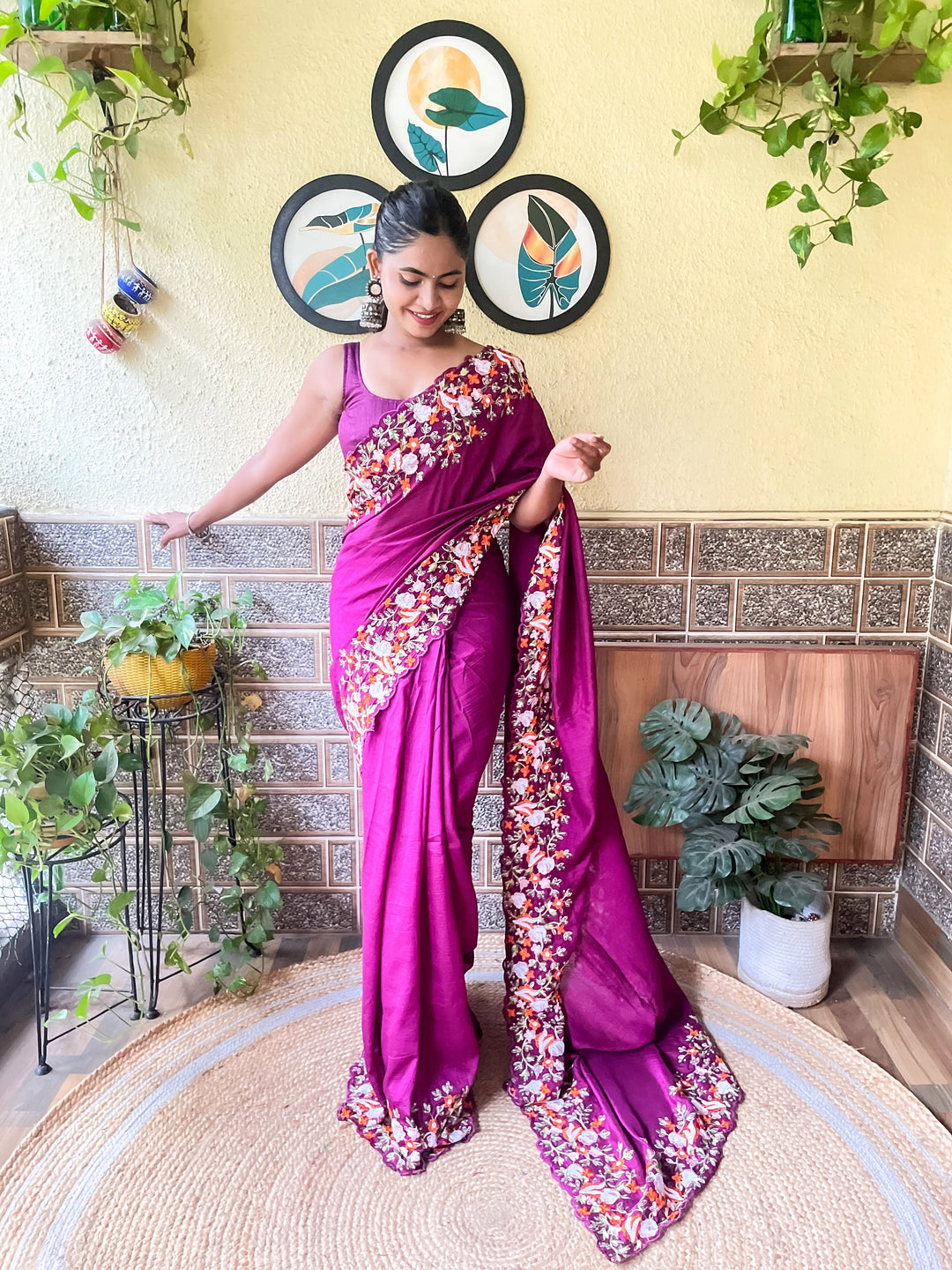 Vichitra Silk Saree | Thread & Sequin Embroidery | Cut Work for Weddings